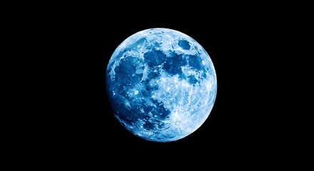 Fototapeta premium Blue Super Moon with Glowing Halo – Isolated on Black Night Sky Background