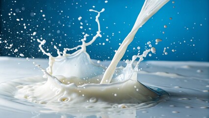 Milk splash on blue background