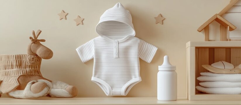 A soft and sweet collection of baby items arranged carefully together