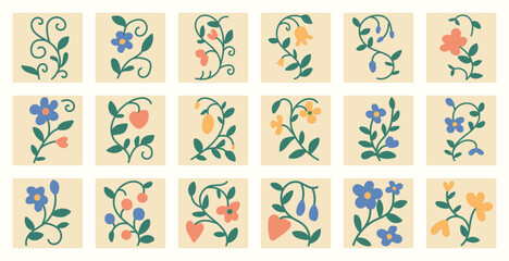 Artistic Floral Pattern: A delightful array of illustrated floral patterns. featuring an array of delicate blossoms and intertwining vines. This collection encapsulates the essence of nature.