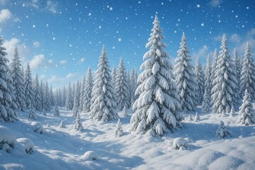 Obraz premium Scenic Snowy Forest Landscape in Winter Wonderland Atmosphere