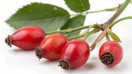 Rose hips close up isolated on white background