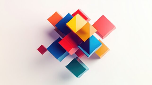 A collection of 3D cubes in various colors including blue