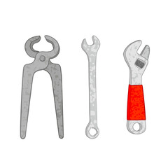Vector Colorful Set with Illustrations of Different Tools Isolated on White Background