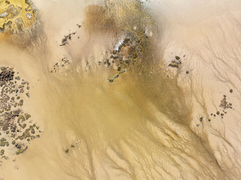 Aerial view of beautiful barbate marshland with natural patterns and textures, Cadiz, Spain.