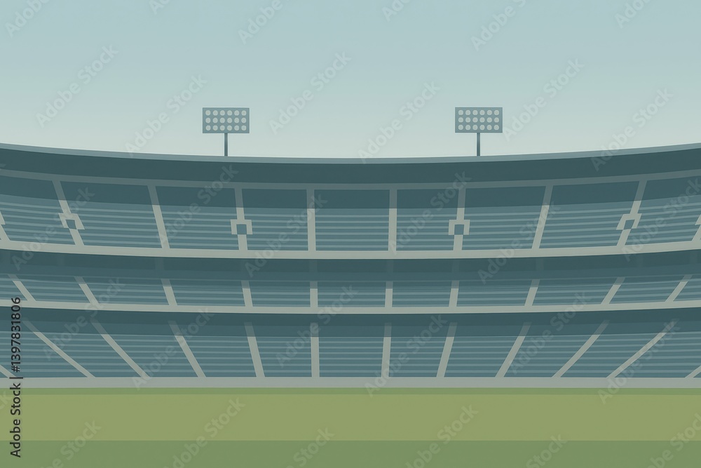 Poster simple minimalist stadium design with clean lines and soft colors