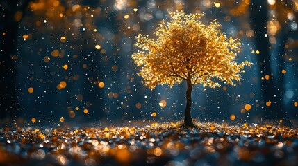 Golden Autumn Tree: A Magical Forest Scene