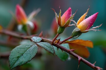 Obraz premium Rose Awakening: Dew-Kissed Shoots