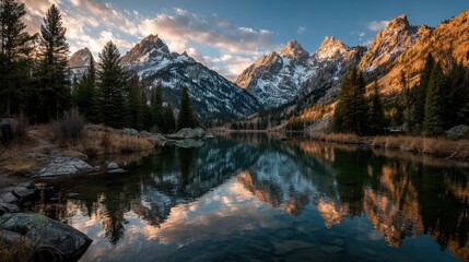 Obraz premium Alpine Majesty: Golden Hour Reflection