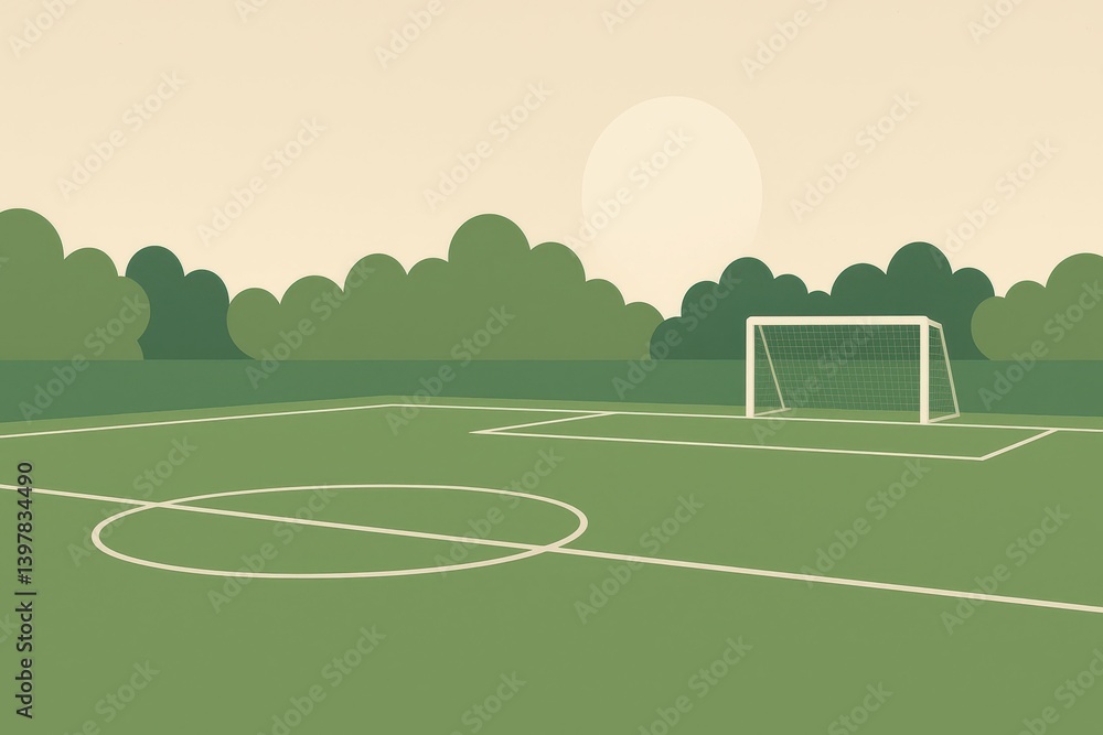 Poster minimalist football field design with simple elements and soft colors