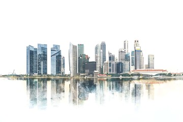 Fototapeta premium Digital render Singaporea??s cityscape isolated against a white background for clear architectural presentation