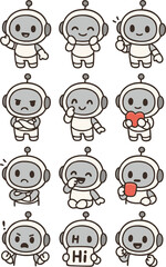 set of cartoon characters Robote Cute