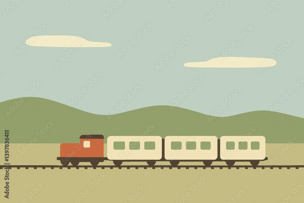 Poster minimalist train scenery with simple composition and soft colors