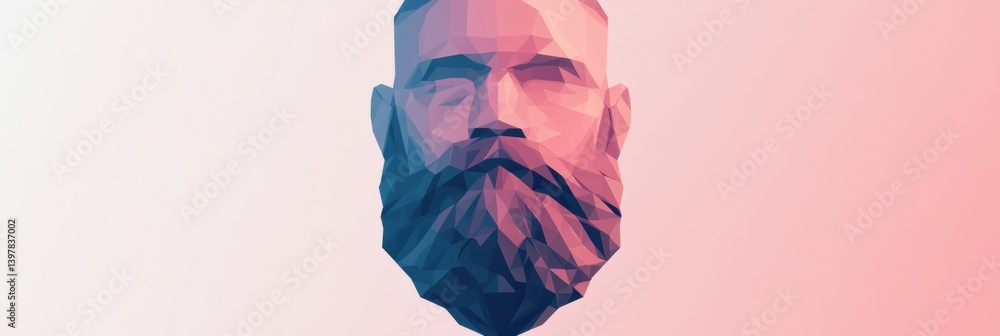 Leinwandbilder Unique low-poly 3D geometric beard design on a soft gradient background showcasing modern digital art