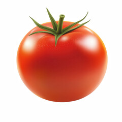 Fresh ripe red tomato with smooth skin and green stem isolated on transparent background.