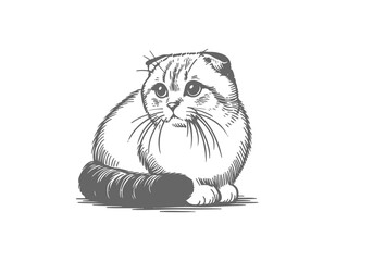 Scottish Fold Cat Hand Drawn Illustration Sketch Vector Isolated for Graphic Resource