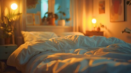 Cozy Bedroom Night Scene Warm Lighting of excellence in splendor beyond compare with grace