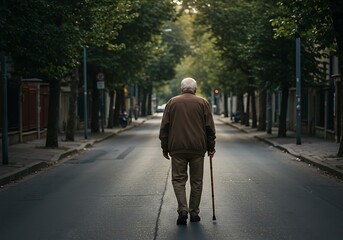 Photo of Elderly Man Walking Alone