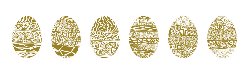 Easter eggs decorative abstract golden different set, vector illustration isolated on white