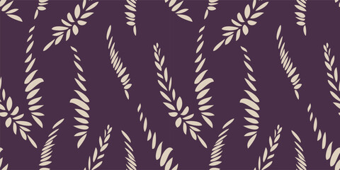 Seamless pattern of abstract plants, leaves, vector background, fabric, textile, paper