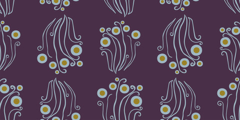 Seamless pattern of decorative abstract design elements, tendrils, circles, vector background, paper, fabric, textile