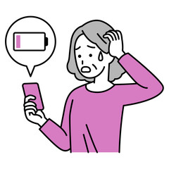 スマートフォンの充電が無くて困っている年配の女性
