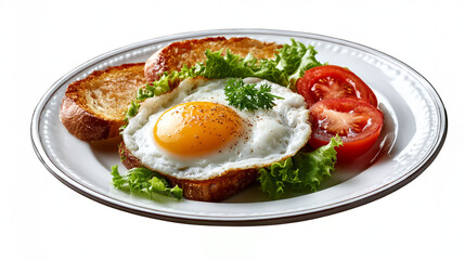 Delicious baked bread, fried egg and salad