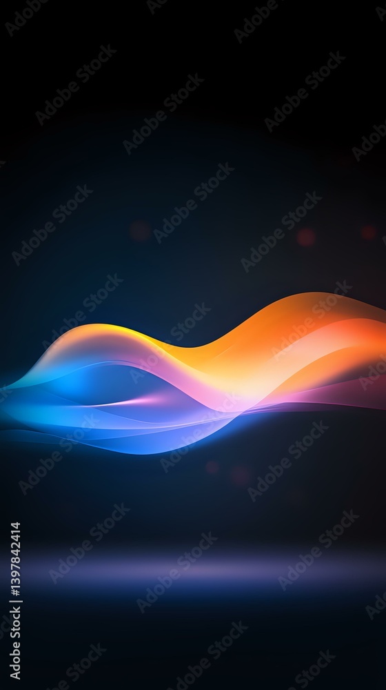 Poster vibrant flowing waves of orange and blue light create dynamic abstract curves against dark backgroun