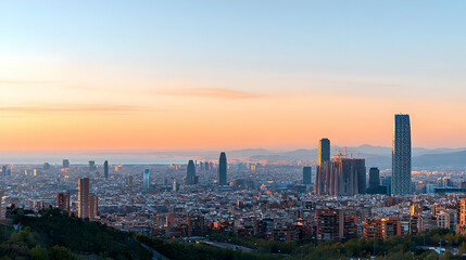 Fototapeta premium Barcelona Cityscape Panorama At Sunrise