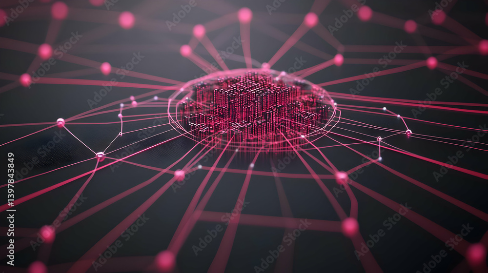 Poster abstract digital network design with red and black lines