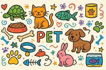 Colorful and Fun Doodles of Pets and Animals for Creative Projects