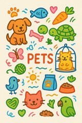 Obraz premium Vibrant and Colorful Doodles of Pets and Playful Elements
