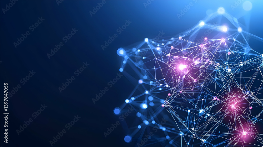 Poster abstract technology network design with glowing lines and dots