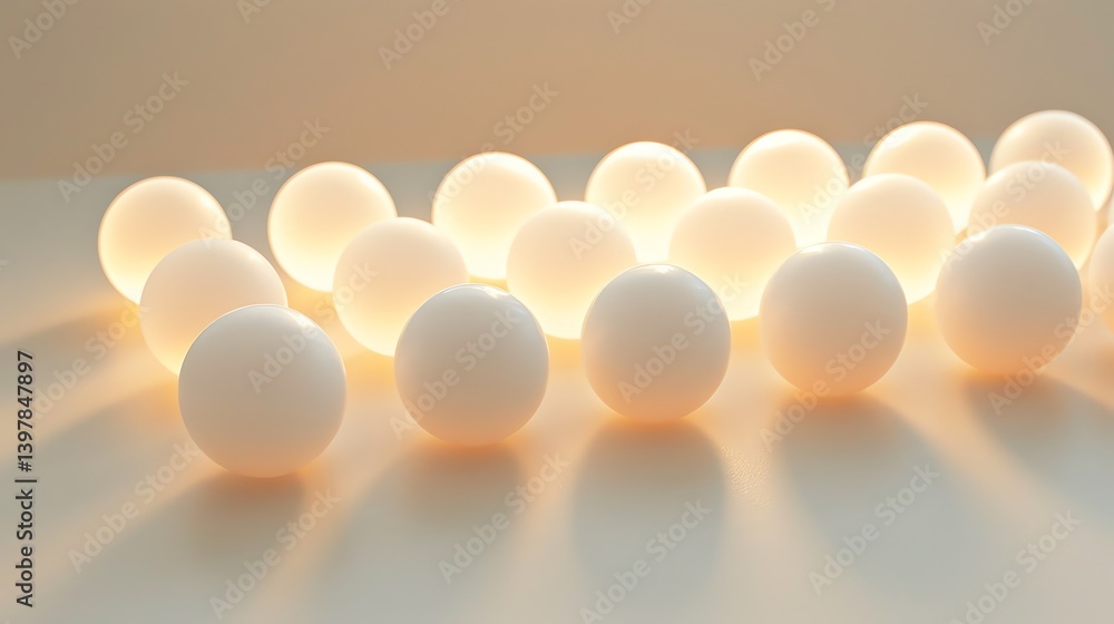 Aufkleber 3d rendering of a group of glowing white spheres on a reflective surface.