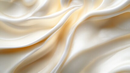 Fototapeta premium A close-up of smooth, flowing cream-colored satin fabric, showcasing its soft texture and elegant draping.