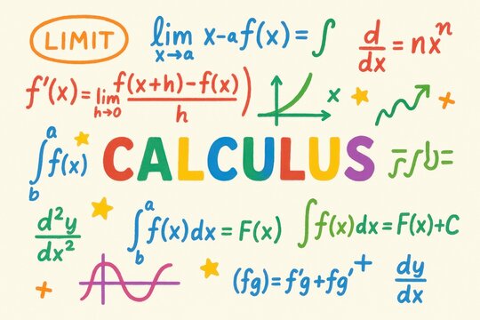 Colorful Calculus Doodle with Mathematical Concepts and Symbols