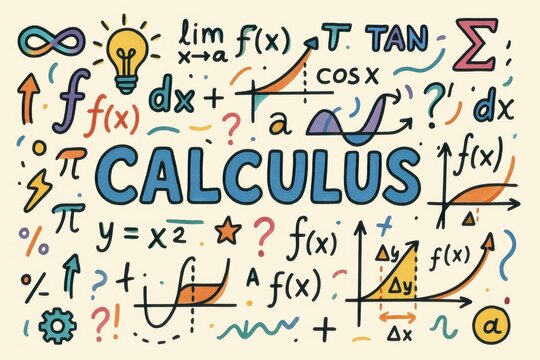Colorful Hand-Drawn Calculus Doodles and Mathematical Symbols
