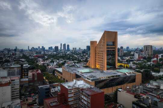 Aerial view of beautiful urban skyline with modern architecture and high-rise buildings, Polanco, Mexico City, Mexico.