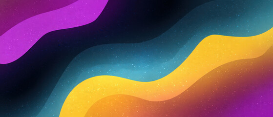 A colorful, wavy background with a starry sky