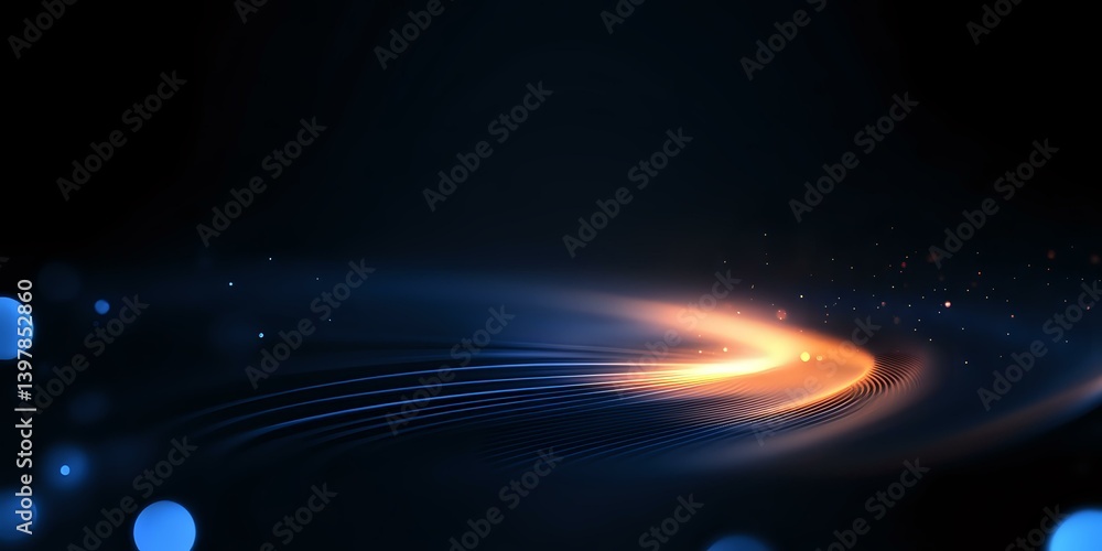 Poster glowing spiral light trails with dynamic motion effect against dark space background create futurist