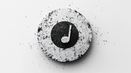 A musical note symbol rests on a damaged vinyl record
