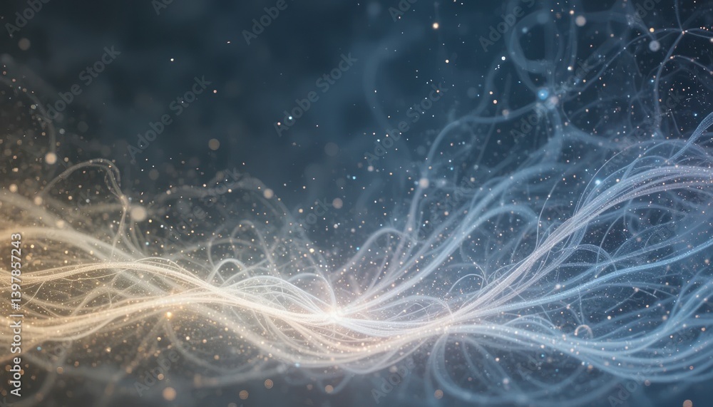 Poster dynamic light patterns flowing through a dark space abstract visual art digital environment ethereal