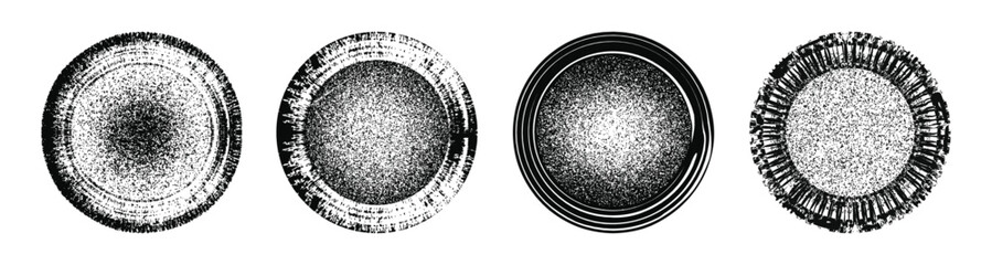 Grainy grunge circle set — stippled and textured round vector elements