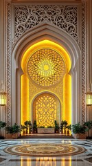 Obraz premium Elegant interior features elaborate architectural design and decorative illumination