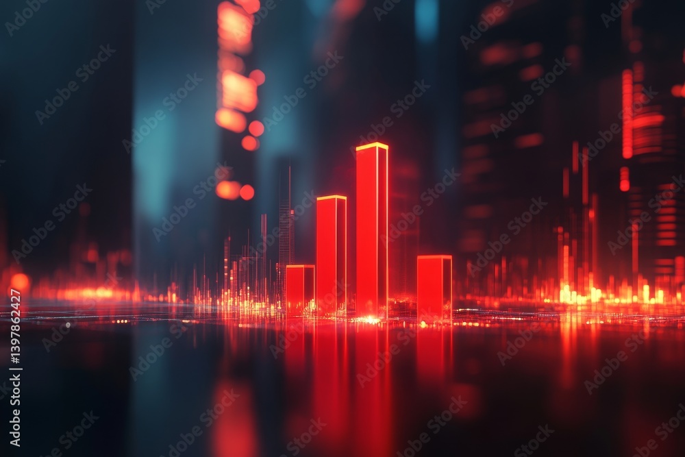 Poster vibrant red bar graph on financial chart displaying data insights and trends in 3d visualization