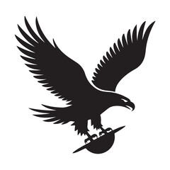 Fototapeta premium Bold black eagle with wide wings spread, perfect for animal and nature illustrations.