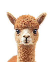Fototapeta premium Playful young alpaca portrait animal bright whimsical isolated on transparent background png