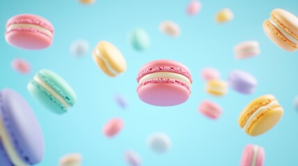 Fototapeta premium A bunch of colorful macarons are flying through the air