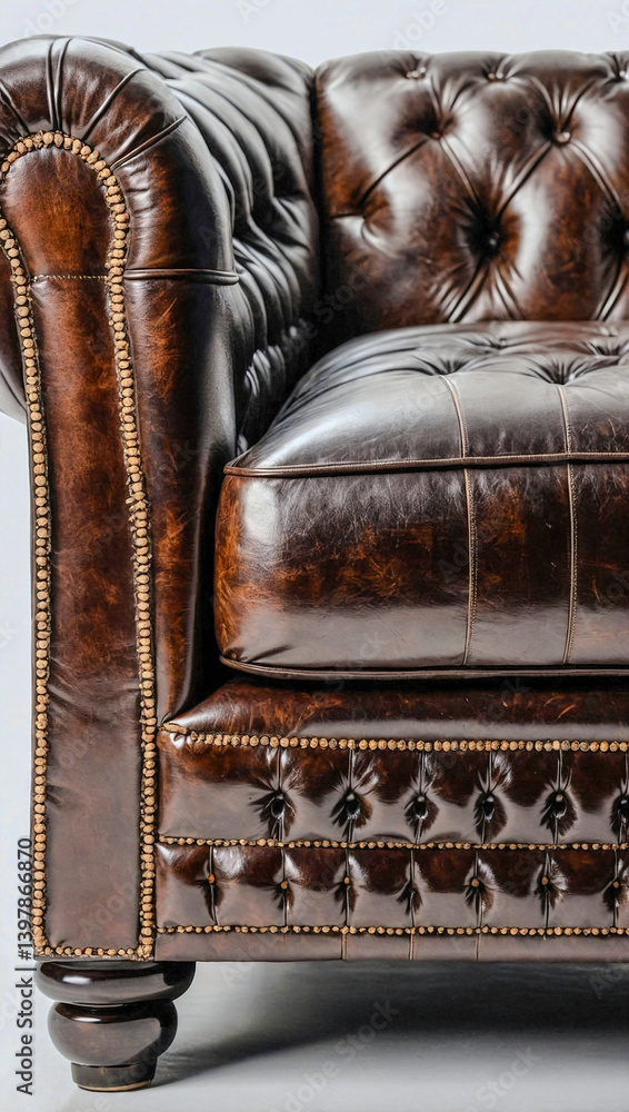 Poster elegant chesterfield sofa with button-tufted back on a transparent background.