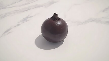 Dark Brown Spherical Fruit on Marble Surface